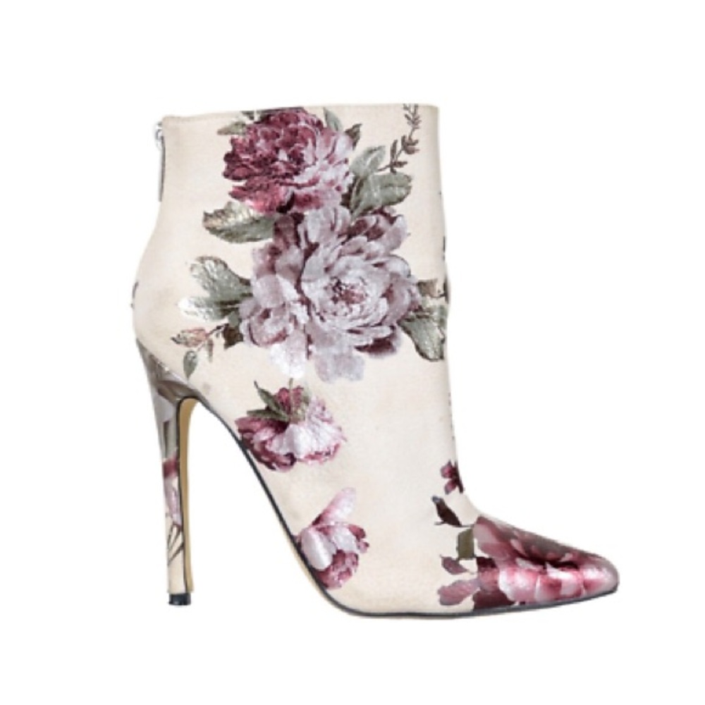 Shoe Dazzle/Just Fab Floral High Heel Ankle Boots